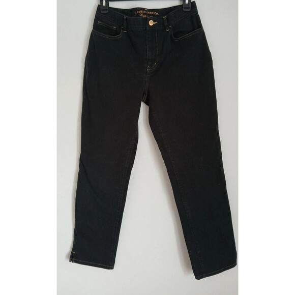 Ralph Lauren Denim - Lauren Jeans Co. Ralph Lauren Black Straight-Skinny Gold Stitch/Button Size 4